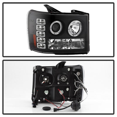 LED Halo Black Projector Headlights <br>07-13 GMC Sierra 1500 Sierra 2500 HD Sierra 3500 HD