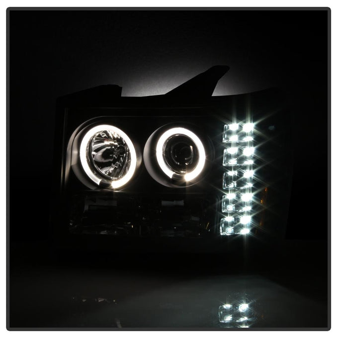 LED Halo Black Projector Headlights <br>07-13 GMC Sierra 1500 Sierra 2500 HD Sierra 3500 HD