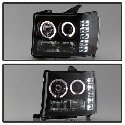 LED Halo Black Projector Headlights <br>07-13 GMC Sierra 1500 Sierra 2500 HD Sierra 3500 HD