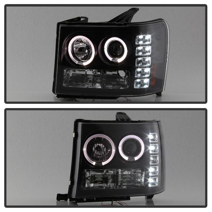 LED Halo Black Projector Headlights <br>07-13 GMC Sierra 1500 Sierra 2500 HD Sierra 3500 HD