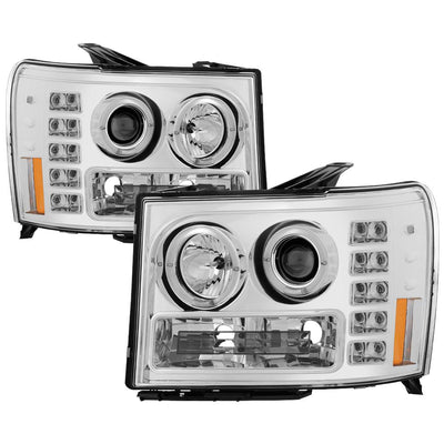 LED Halo Chrome Projector Headlights <br>07-13 GMC Sierra 1500 Sierra 2500 HD Sierra 3500 HD
