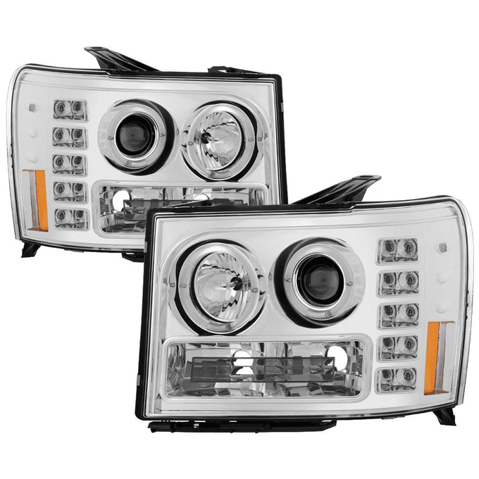 LED Halo Chrome Projector Headlights <br>07-13 GMC Sierra 1500 Sierra 2500 HD Sierra 3500 HD