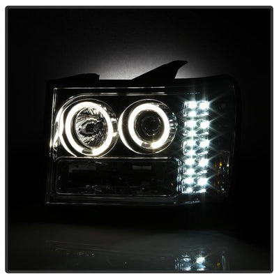LED Halo Chrome Projector Headlights <br>07-13 GMC Sierra 1500 Sierra 2500 HD Sierra 3500 HD