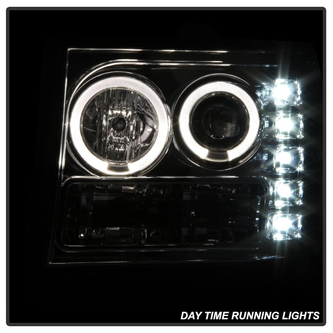 LED Halo Chrome Projector Headlights <br>07-13 GMC Sierra 1500 Sierra 2500 HD Sierra 3500 HD