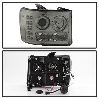 LED Halo Smoke Projector Headlights <br>07-13 GMC Sierra 1500 Sierra 2500 HD Sierra 3500 HD