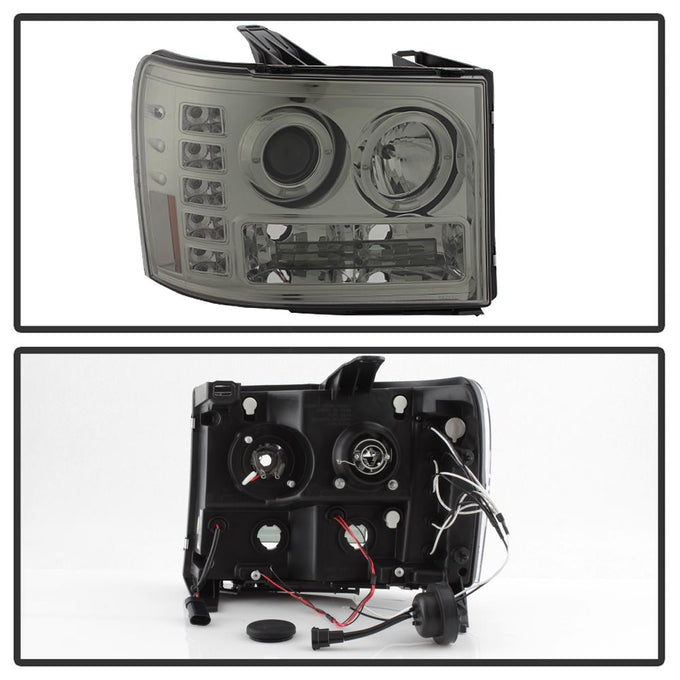 LED Halo Smoke Projector Headlights <br>07-13 GMC Sierra 1500 Sierra 2500 HD Sierra 3500 HD