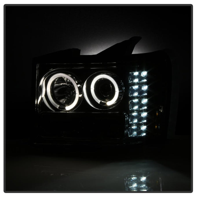 LED Halo Smoke Projector Headlights <br>07-13 GMC Sierra 1500 Sierra 2500 HD Sierra 3500 HD