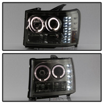 LED Halo Smoke Projector Headlights <br>07-13 GMC Sierra 1500 Sierra 2500 HD Sierra 3500 HD