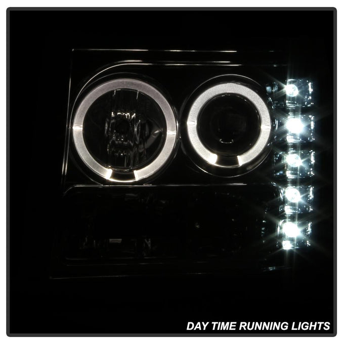 LED Halo Smoke Projector Headlights <br>07-13 GMC Sierra 1500 Sierra 2500 HD Sierra 3500 HD