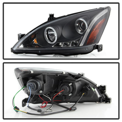 LED Halo Black Amber Reflector Projector Headlights <br>03-07 Honda Accord