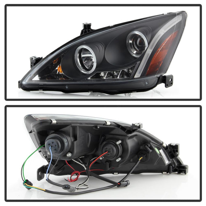 LED Halo Black Amber Reflector Projector Headlights <br>03-07 Honda Accord