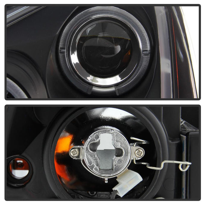 LED Halo Black Amber Reflector Projector Headlights <br>03-07 Honda Accord