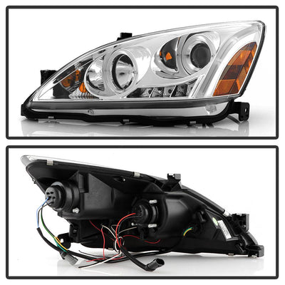 LED Halo Chrome Amber Reflector Projector Headlights <br>03-07 Honda Accord
