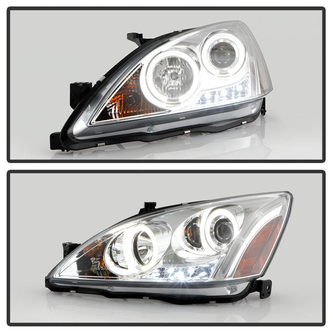 LED Halo Chrome Amber Reflector Projector Headlights <br>03-07 Honda Accord