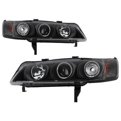 LED Halo Black Amber Reflector Projector Headlights <br>94-97 Honda Accord