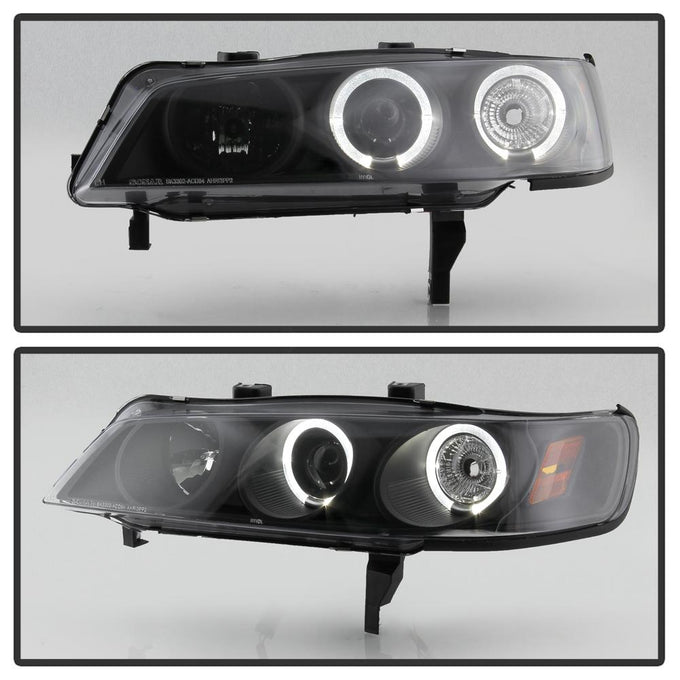 LED Halo Black Amber Reflector Projector Headlights <br>94-97 Honda Accord