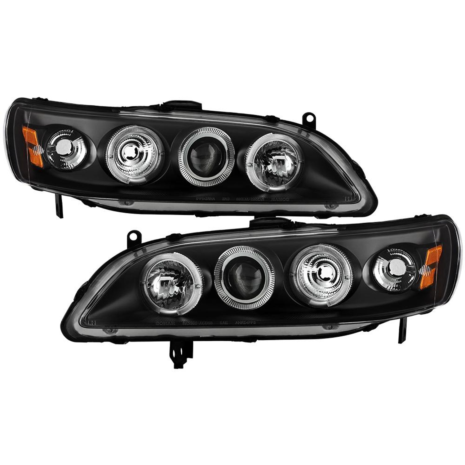 LED Halo Black Amber Reflector Projector Headlights <br>98-02 Honda Accord