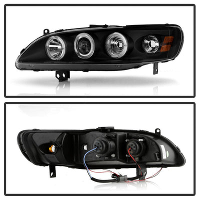 LED Halo Black Amber Reflector Projector Headlights <br>98-02 Honda Accord