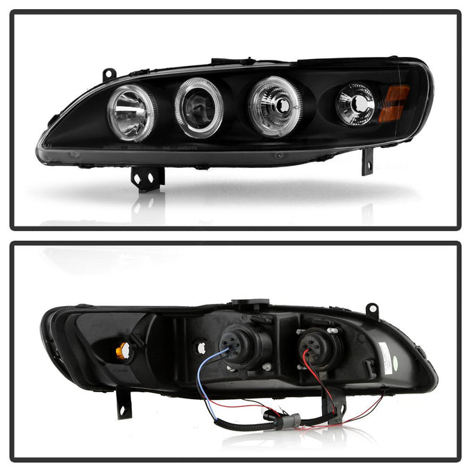 LED Halo Black Amber Reflector Projector Headlights <br>98-02 Honda Accord