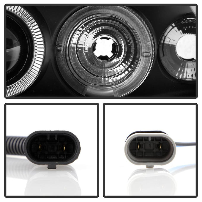 LED Halo Black Amber Reflector Projector Headlights <br>98-02 Honda Accord