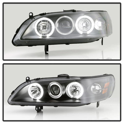 LED Halo Black Amber Reflector Projector Headlights <br>98-02 Honda Accord