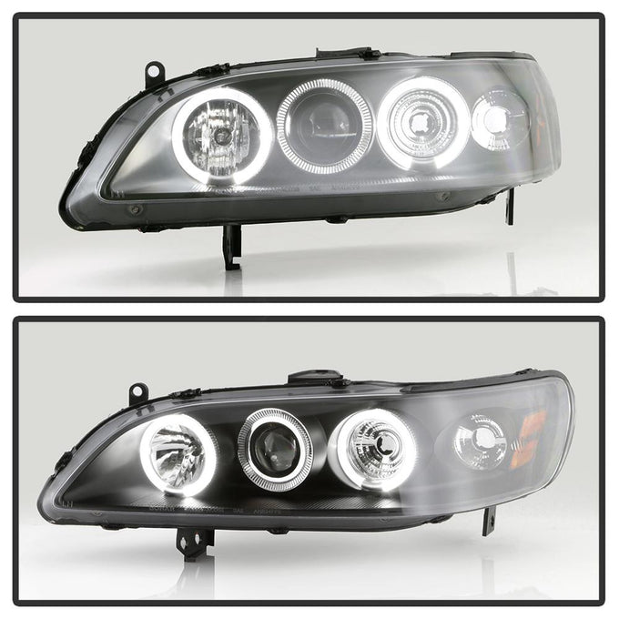 LED Halo Black Amber Reflector Projector Headlights <br>98-02 Honda Accord
