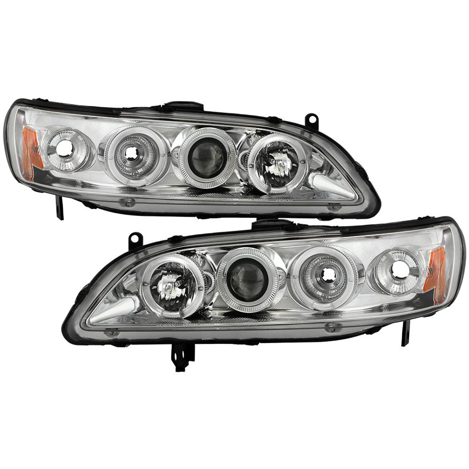 LED Halo Chrome Amber Reflector Projector Headlights <br>98-02 Honda Accord
