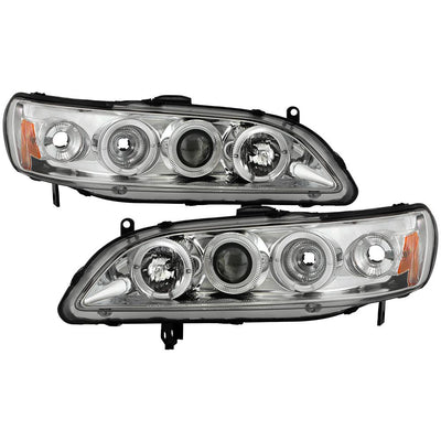 LED Halo Chrome Amber Reflector Projector Headlights <br>98-02 Honda Accord