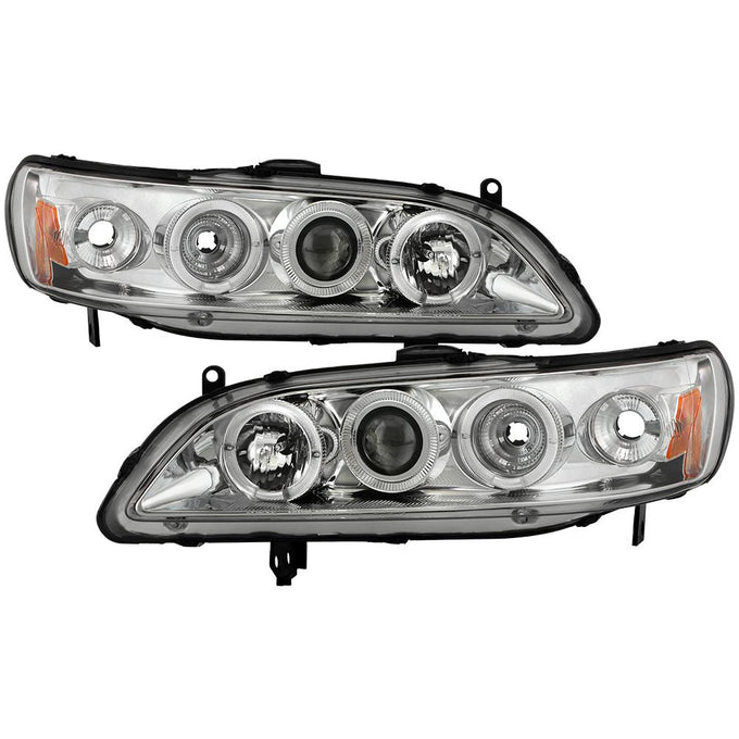 LED Halo Chrome Amber Reflector Projector Headlights <br>98-02 Honda Accord