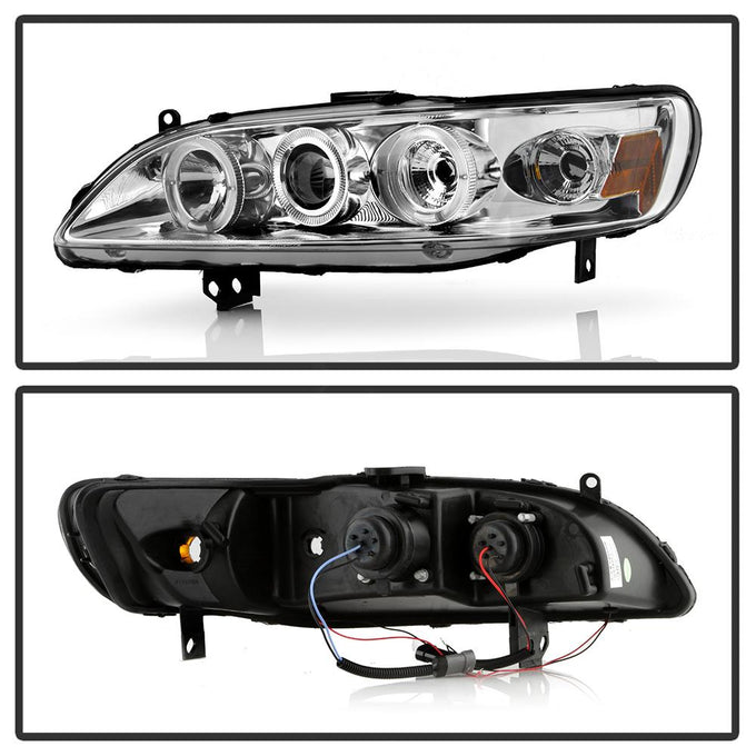 LED Halo Chrome Amber Reflector Projector Headlights <br>98-02 Honda Accord