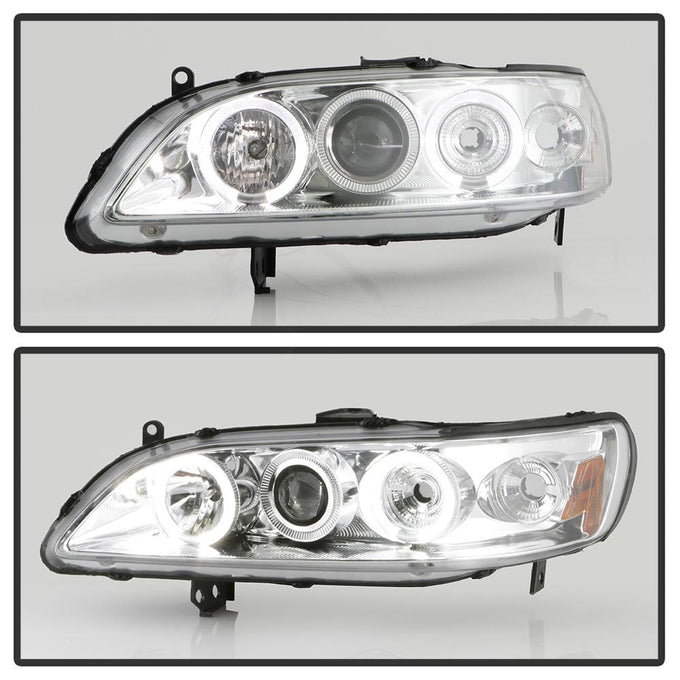 LED Halo Chrome Amber Reflector Projector Headlights <br>98-02 Honda Accord