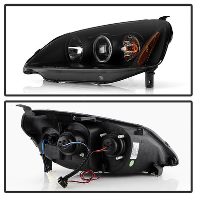 LED Halo Black Amber Reflector Projector Headlights <br>01-03 Honda Civic