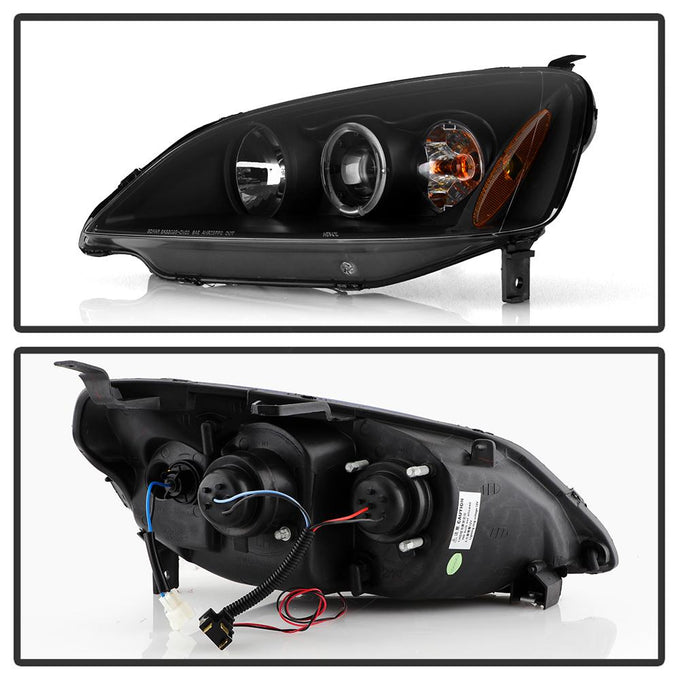 LED Halo Black Amber Reflector Projector Headlights <br>01-03 Honda Civic