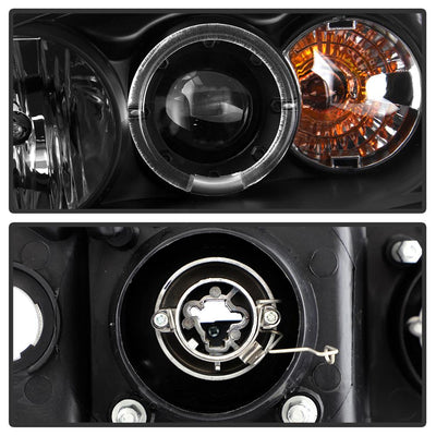 LED Halo Black Amber Reflector Projector Headlights <br>01-03 Honda Civic