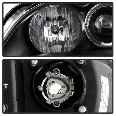LED Halo Black Amber Reflector Projector Headlights <br>01-03 Honda Civic