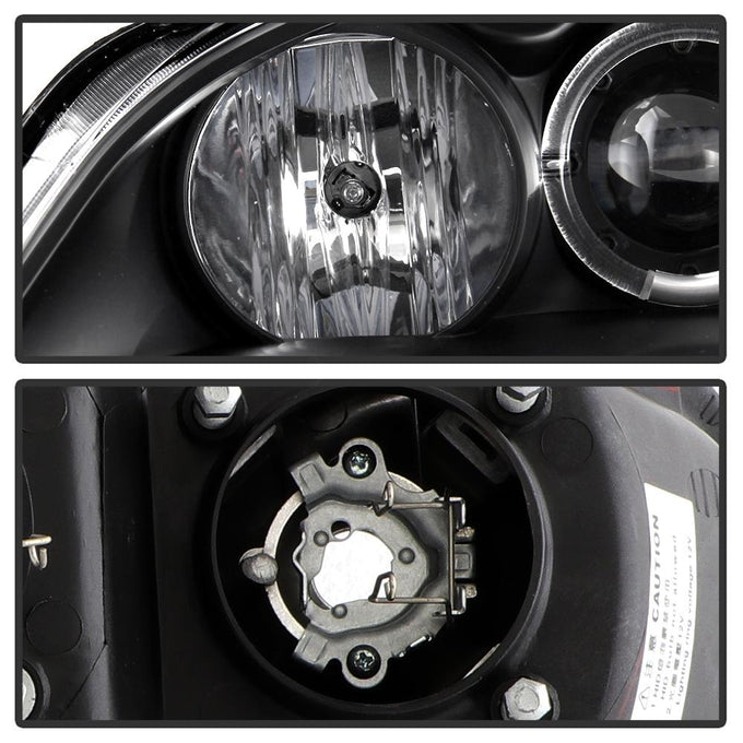 LED Halo Black Amber Reflector Projector Headlights <br>01-03 Honda Civic