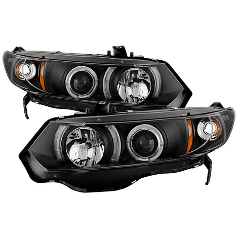 LED Halo Black Projector Headlights <br>06-08 Honda Civic