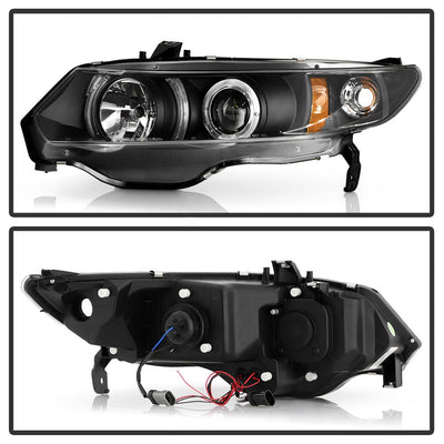 LED Halo Black Projector Headlights <br>06-08 Honda Civic