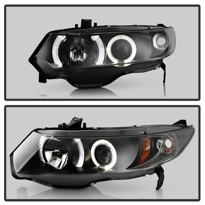 LED Halo Black Projector Headlights <br>06-08 Honda Civic
