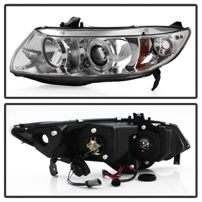 LED Halo Chrome Projector Headlights <br>06-08 Honda Civic
