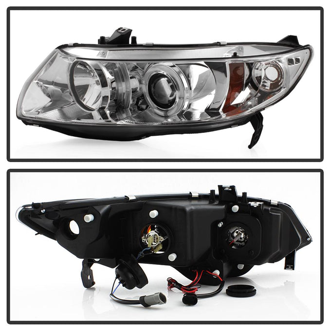 LED Halo Chrome Projector Headlights <br>06-08 Honda Civic