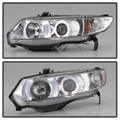 LED Halo Chrome Projector Headlights <br>06-08 Honda Civic