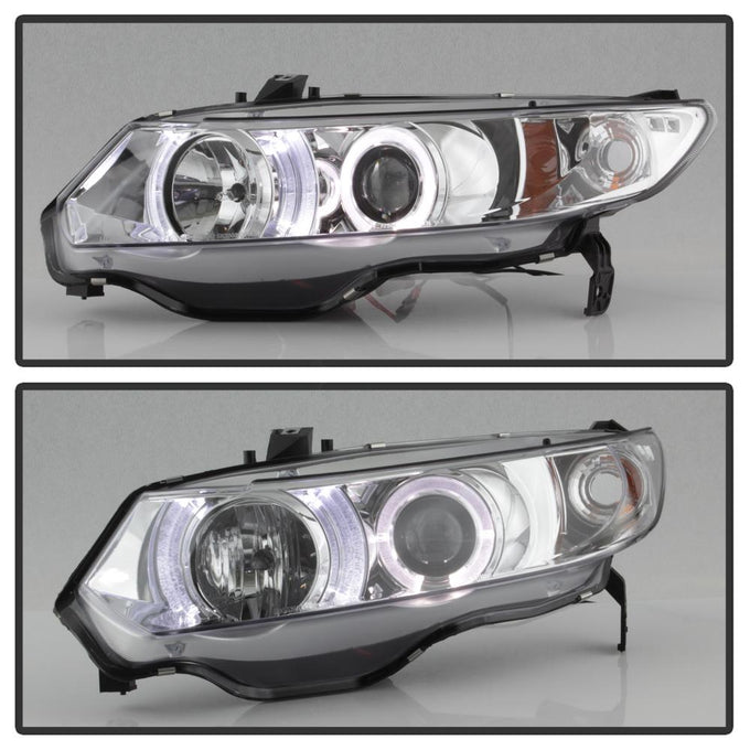 LED Halo Chrome Projector Headlights <br>06-08 Honda Civic