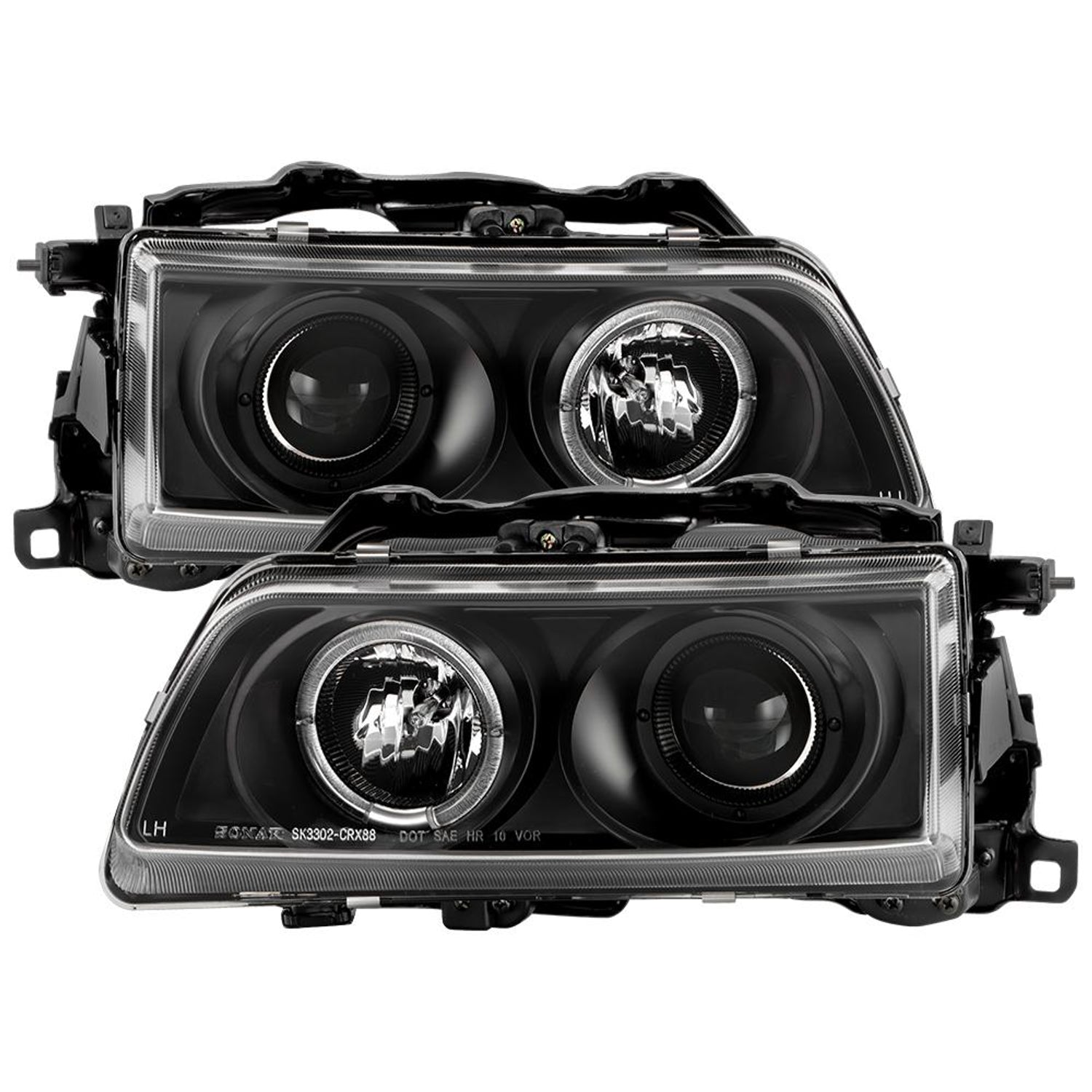 LED Halo Black Projector Headlights <br>90-91 Honda Civic CRX