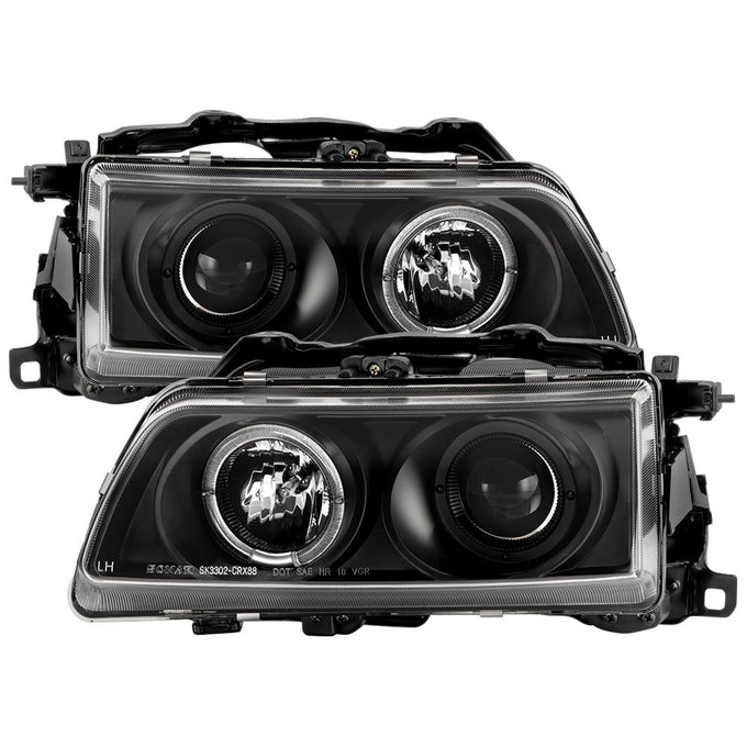 LED Halo Black Projector Headlights <br>90-91 Honda Civic CRX