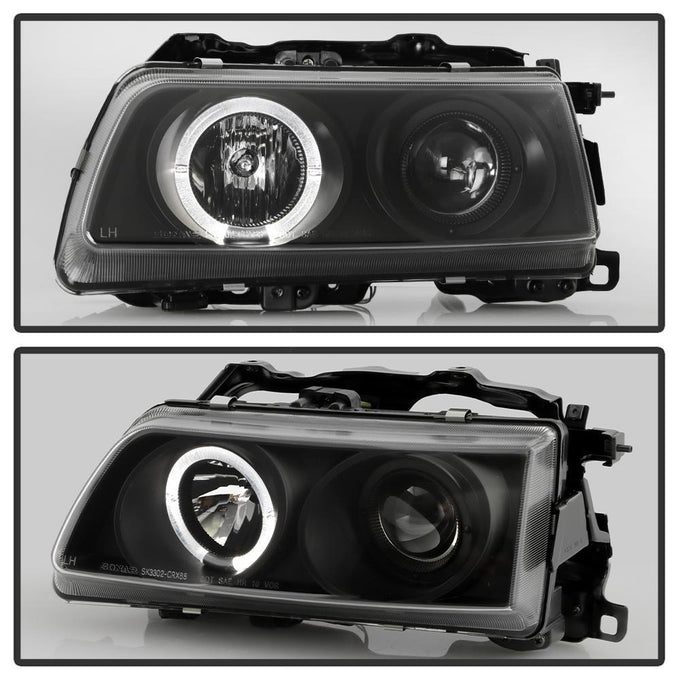 LED Halo Black Projector Headlights <br>90-91 Honda Civic CRX