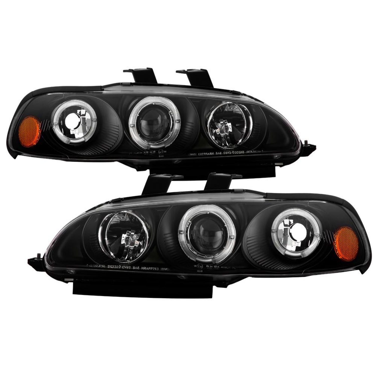 LED Halo Black Amber Reflector Projector Headlights <br>92-95 Honda Civic