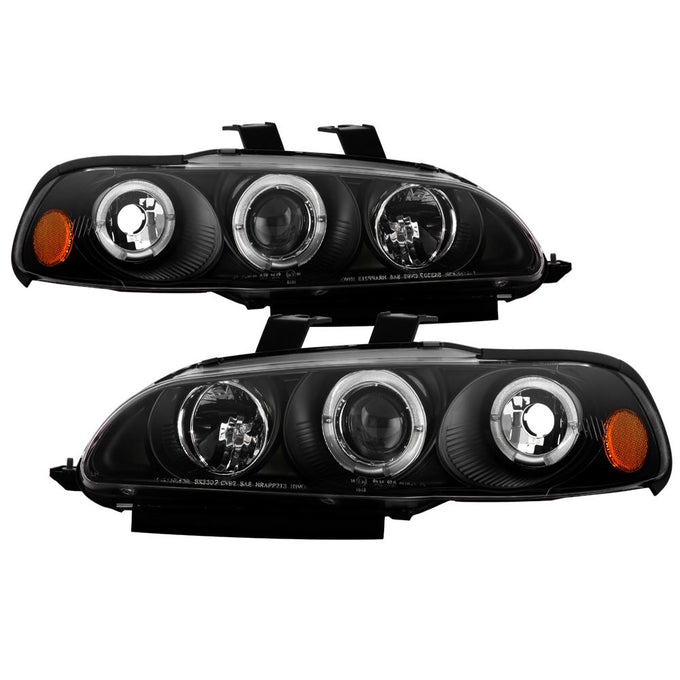 LED Halo Black Amber Reflector Projector Headlights <br>92-95 Honda Civic