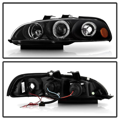 LED Halo Black Amber Reflector Projector Headlights <br>92-95 Honda Civic