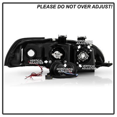 LED Halo Black Amber Reflector Projector Headlights <br>92-95 Honda Civic